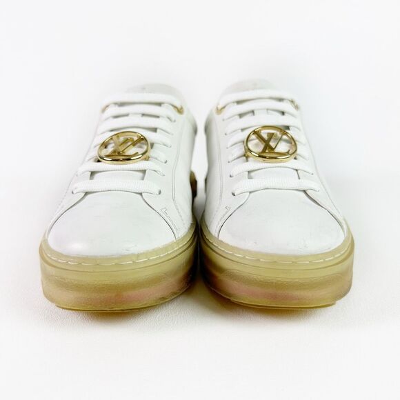 LOUIS VUITTON White Pink Time Out Sneakers Size 39 Lace Up LV Logo Low Top - Picture 10 of 16